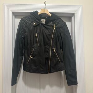 We The Free Black faux Leather Jacket with Gold Zippers
